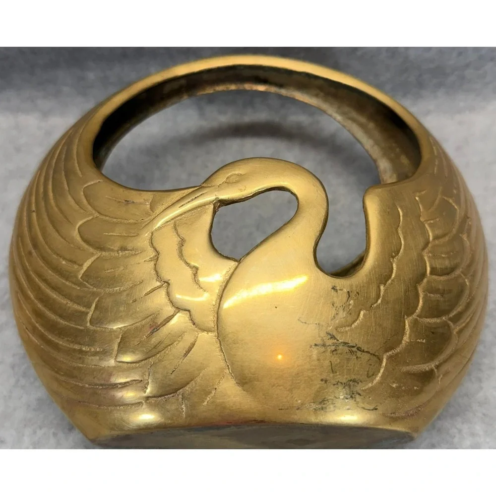 Vintage Solid Brass Swan Basket Decorative Catchall Bowl Hollywood Regency Gold